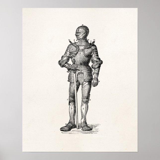 Poster Armoiries Chevalier Brillant Armor Épée Médiévale (Devant)