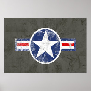 Poster Army Air Corps Star Vintage rouge/blanc/gris bleu