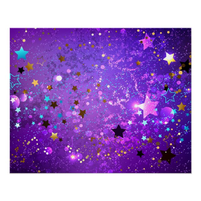 Poster Arrière - plan de feuille violet avec étoiles (Devant)