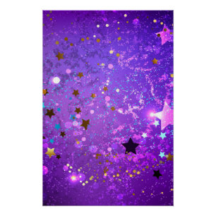Poster Arrière - plan de feuille violet avec étoiles