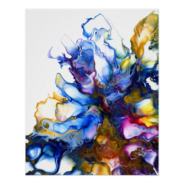 Poster Art abstrait fluide bleu royal et rose (Devant)
