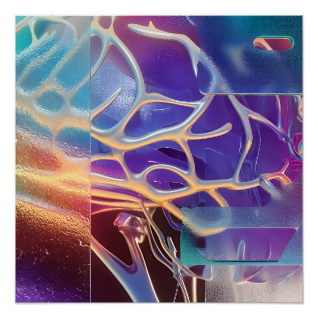 Poster Art Abstrait Futuriste Neural Chrome Iridescent (Devant)