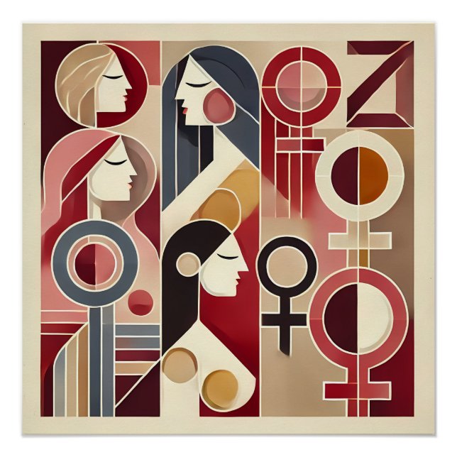 Poster Art Abstrait Géométrique Célébrant les Femmes (Devant)