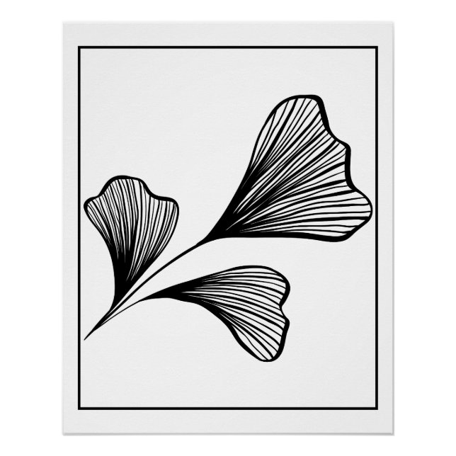 Poster Art Abstrait Ginkgo Leaf Line - Art Moderne Élégan (Devant)