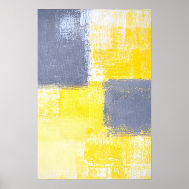 Poster Art Abstrait gris et jaune "manquant" (Devant)