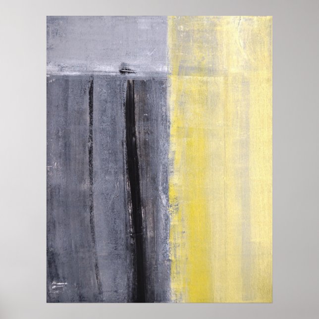 Poster Art Abstrait gris et jaune "séparé" (Devant)