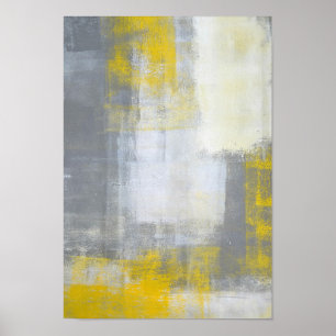 Poster Art Abstrait gris et jaune "tendance"