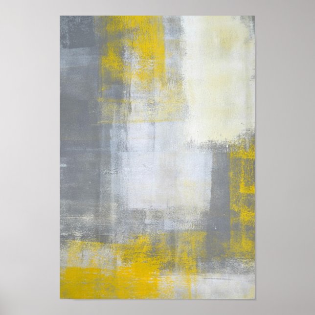 Poster Art Abstrait gris et jaune "tendance" (Devant)