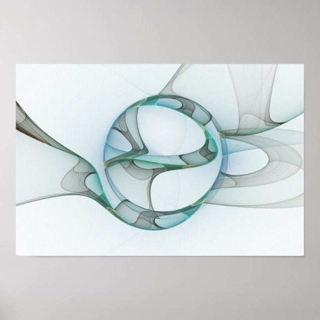 Poster Art Abstrait moderne Fractal Bleu Turquoise Gris (Devant)