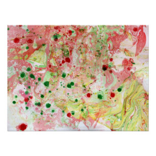 Poster Art Abstrait rose rose rouge jaune vert tendance