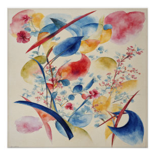 Poster Art Abstrait rouge, bleu, vert et jaune