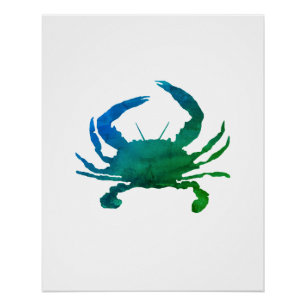 Poster Art aquarelle nautique du crabe bleu
