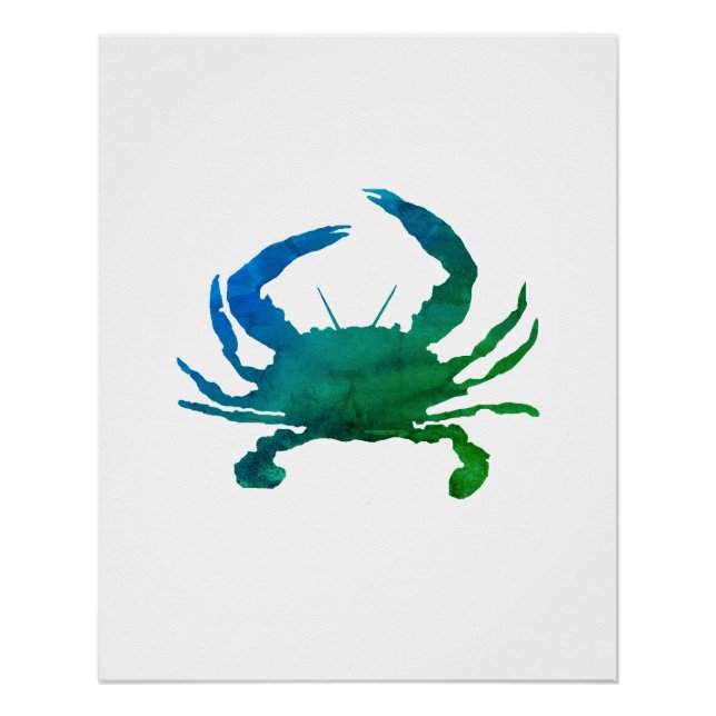 Poster Art aquarelle nautique du crabe bleu (Devant)