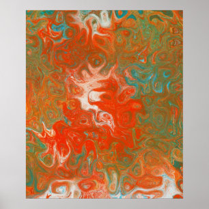 Poster Art contemporain Abstrait Rouge Orange Turquoise p