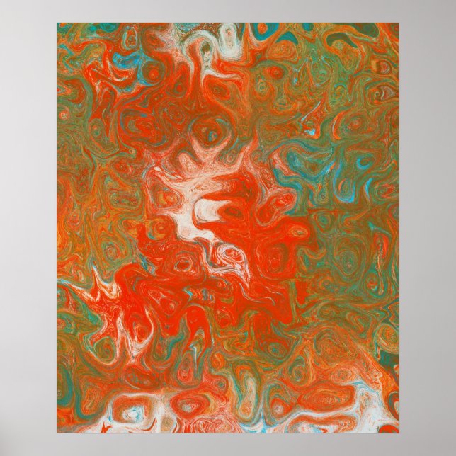 Poster Art contemporain Abstrait Rouge Orange Turquoise p (Devant)