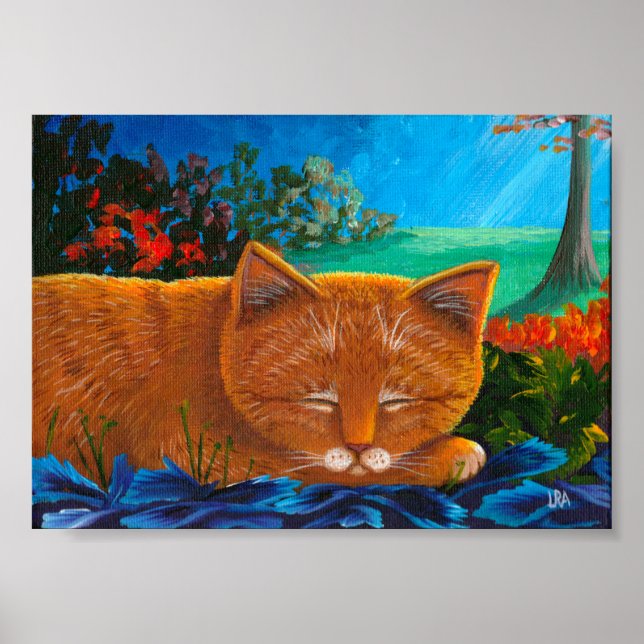 Poster Art de chat Tabby Orange clair de lune (Devant)
