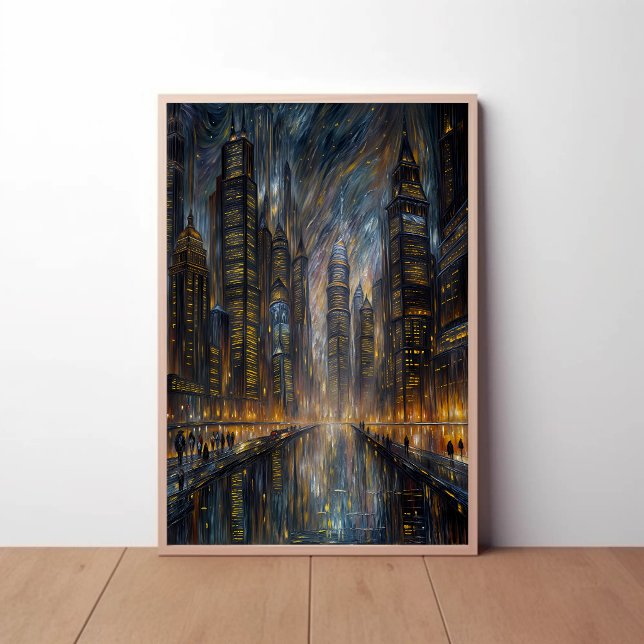 Poster Art de cité futuriste de style Van Gogh (Créateur téléchargé)