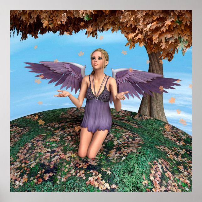 Poster Art de fantaisie d'ange priant violet Automne (Devant)