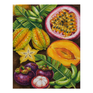 Poster Art de fruits tropicaux Décor de cuisine exotiqu