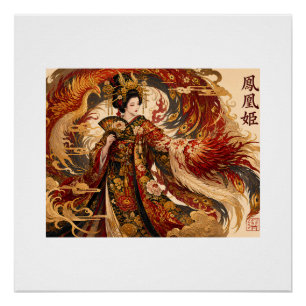 Poster Art de Geisha Phoenix Japonais Conception de Myt
