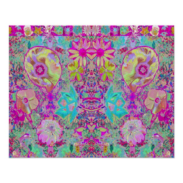 Poster Art de jardin abstrait magenta et aqua psychédéliq (Devant)