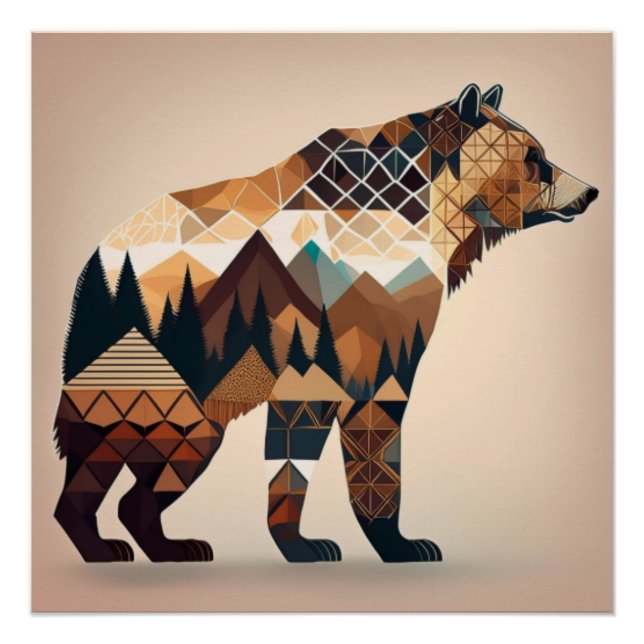 Poster Art de la montagne de l'ours géométrique (Devant)