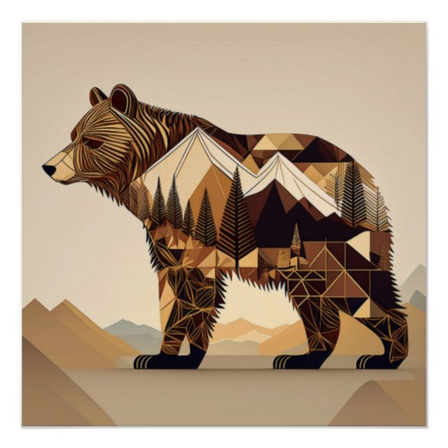 Poster Art de la nature de l'ours géométrique (Devant)