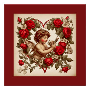 Poster art de la Saint-Valentin vintage amour cupidon