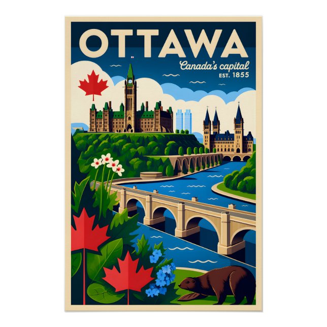 Poster Art de l'affiche de voyage rétro à Ottawa Canada (Devant)