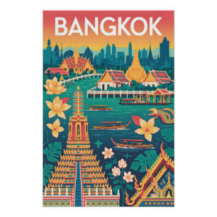 Poster Art de l'affiche de voyage rétro Bangkok Thaïlande