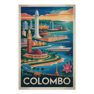 Poster Art de l'affiche de voyage rétro Colombo Sri Lanka