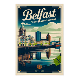 Poster Art de l'affiche de voyage rétro de Belfast Irland