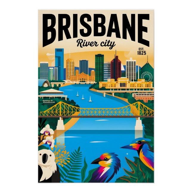 Poster Art de l'affiche de voyage rétro de Brisbane Austr (Devant)