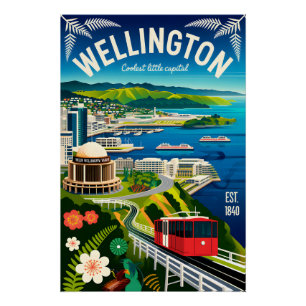 Poster Art de l'affiche de voyage rétro de Wellington Nou