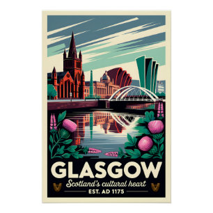 Poster Art de l'affiche de voyage rétro Glasgow Écosse