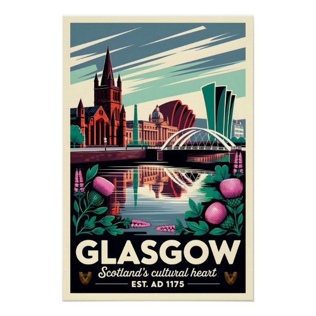 Poster Art de l'affiche de voyage rétro Glasgow Écosse (Devant)