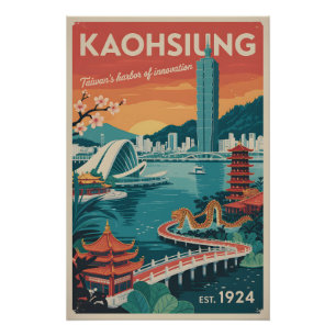 Poster Art de l'affiche de voyage rétro Kaohsiung Taïwan