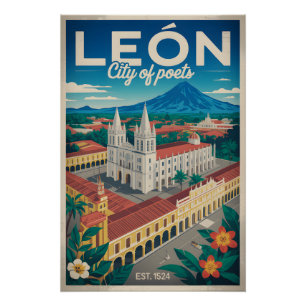 Poster Art de l'affiche de voyage rétro León Nicaragua