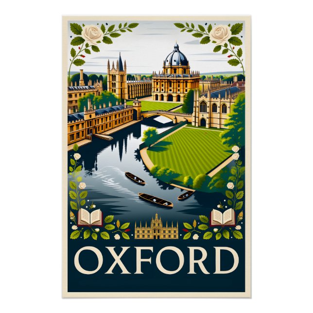 Poster Art de l'affiche de voyage rétro Oxford Angleterre (Devant)