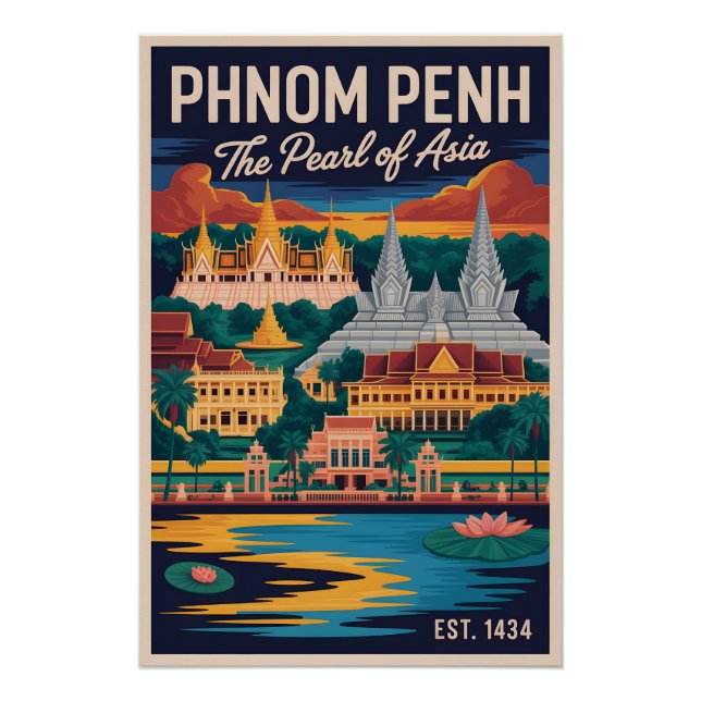 Poster Art de l'affiche de voyage rétro Phnom Penh Cambod (Devant)