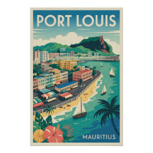 Poster Art de l'affiche de voyage rétro Port Louis Mauric