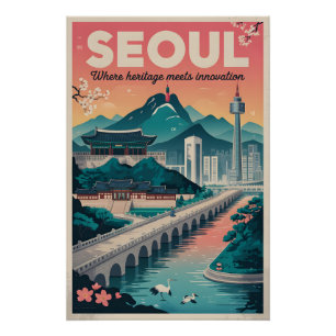 Poster Art de l'affiche de voyage rétro Séoul Corée du Su