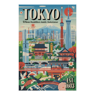 Poster Art de l'affiche de voyage rétro Tokyo Japon