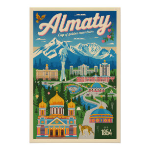 Poster Art de l'affiche rétro de voyage à Almaty Kazakhst