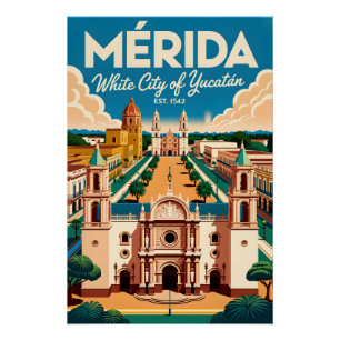 Poster Art de l'affiche rétro de voyage à Mérida au Mexiq