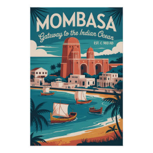 Poster Art de l'affiche rétro de voyage à Mombasa Kenya