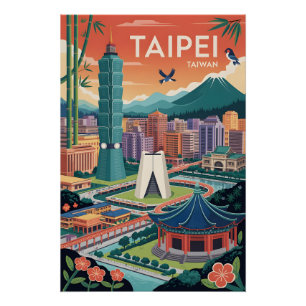 Poster Art de l'affiche rétro de voyage à Taipei Taïwan