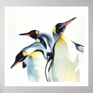 Poster Art de l'aquarelle faunique "Penguin Trio"