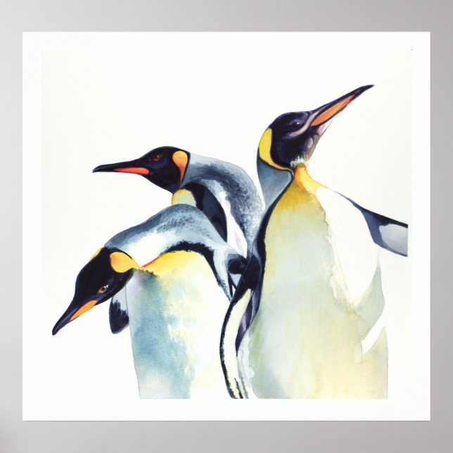 Poster Art de l'aquarelle faunique "Penguin Trio" (Devant)