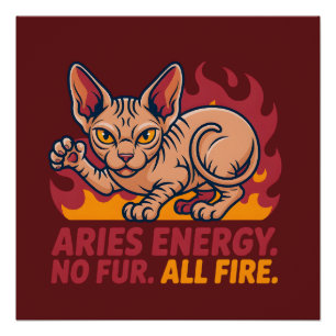 Poster Art de l'énergie du zodiaque du feu du chat Sphynx